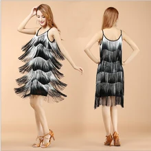 Sexy Damen Latin Dance Kleid Fringe Backless Schulter Ballsaal Röcke Fashion Cocktail Party Club Bühne Abnutzungskostüm CC035