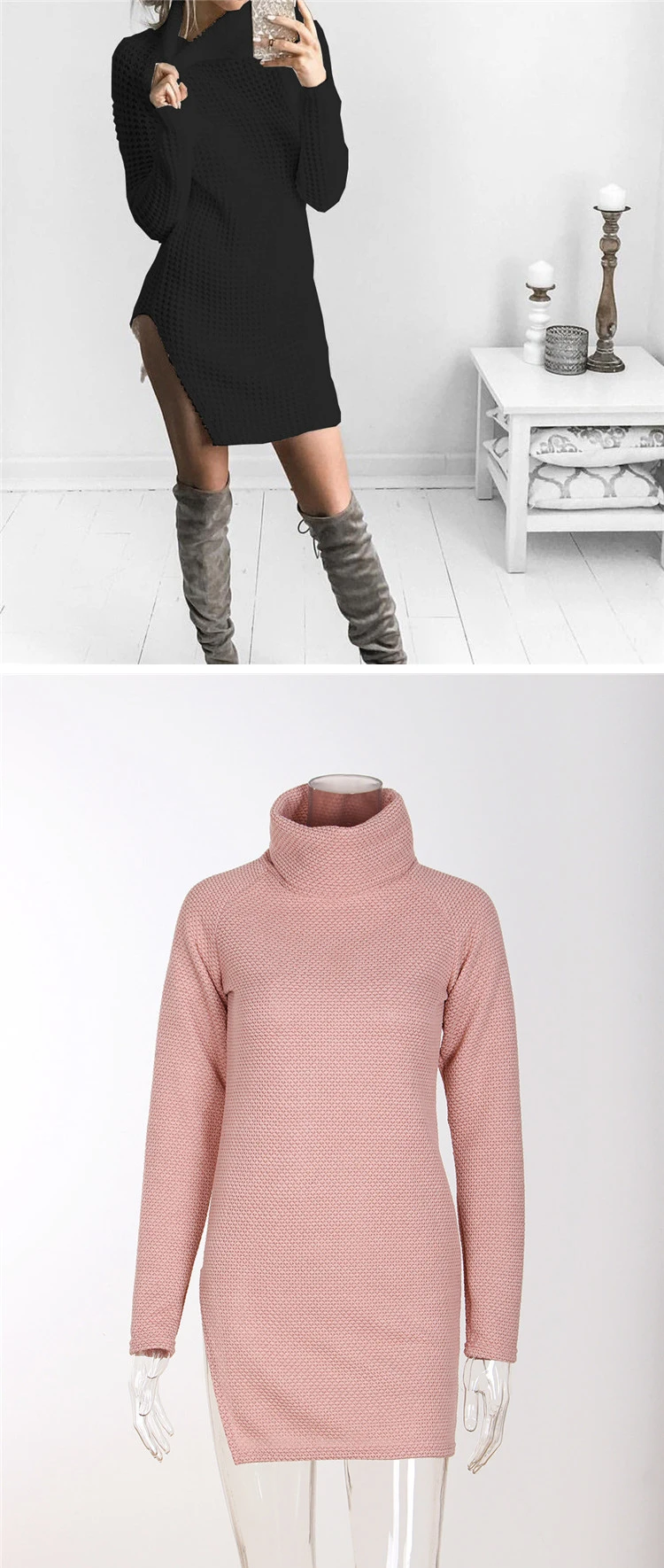 HCYO Autumn Winter Knitted Sweater Women Turtleneck Long Sleeve Warm Sweater Pullover Casual Solid Loose Long Sweaters Vestido (3)
