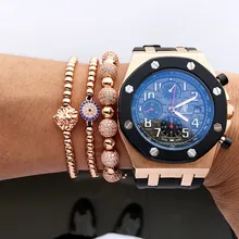 Lujo 8mm Ronda Cubic Zirconia Pulseras para Mujer de Los Hombres de Oro Blanco Circón Encantos Pulsera Macrame Del Grano de la Pulsera Femenina y brazalete