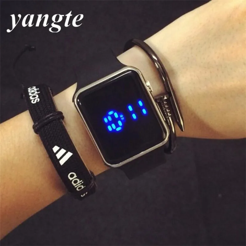 YANGTE Square Dial Men Women Touch Screen Watches Digital Display LED Silicone Wristwatch Relogio Masculino Montre