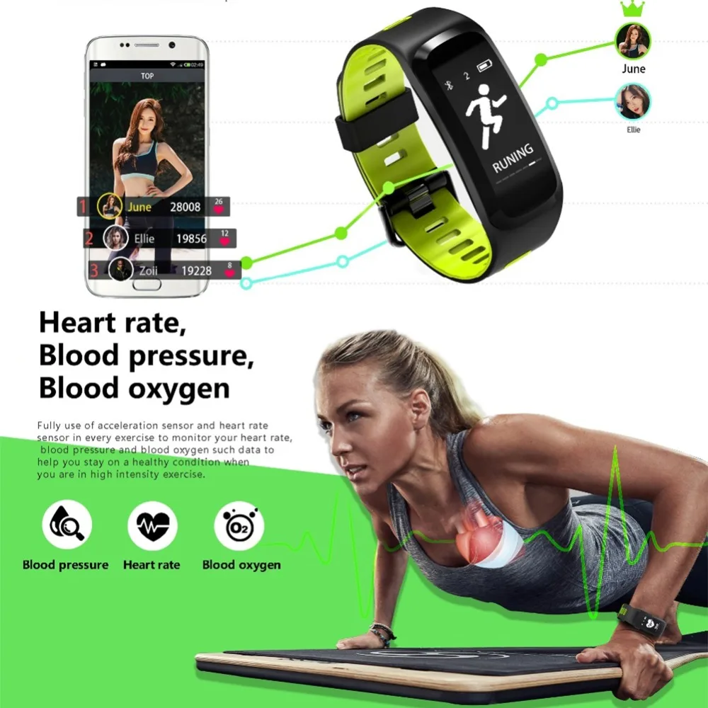 

Sport Bracelet Heart Rate Blood Pressure Oxygen Tracker Fitness Bracelet IP68 Waterproof Bluetooth 4.0 Weather Smart Watch Band