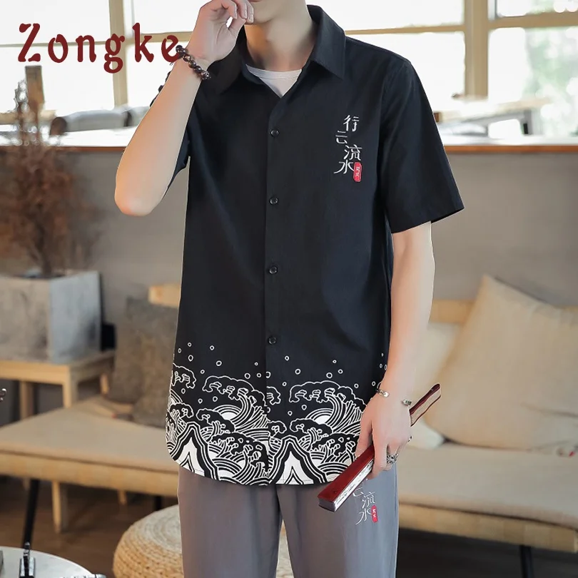 

Zongke Chinese Style Harajuku Shirt Men Streetwear Black Hawaiian Shirt Men Fashions Blouse Men Shirt Short Sleeve 4XL 2019 New