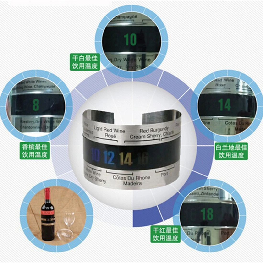 

4-24C Stainless Steel Wine Bracelet Thermometer Red Wine Temperature Sensor For Beer Homebrewing