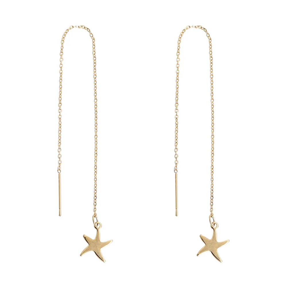 

Doreen Box 304 Stainless Steel Women's Ear Thread Threader Earring Gold color Dragonfly Starfish Approx 14.2cm long, 1 Pair