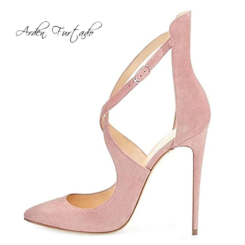 

Arden Furtado 2019 spring summer sexy stilettos party shoes ladies slip on pointed toe pumps pink black suede red high heels 45