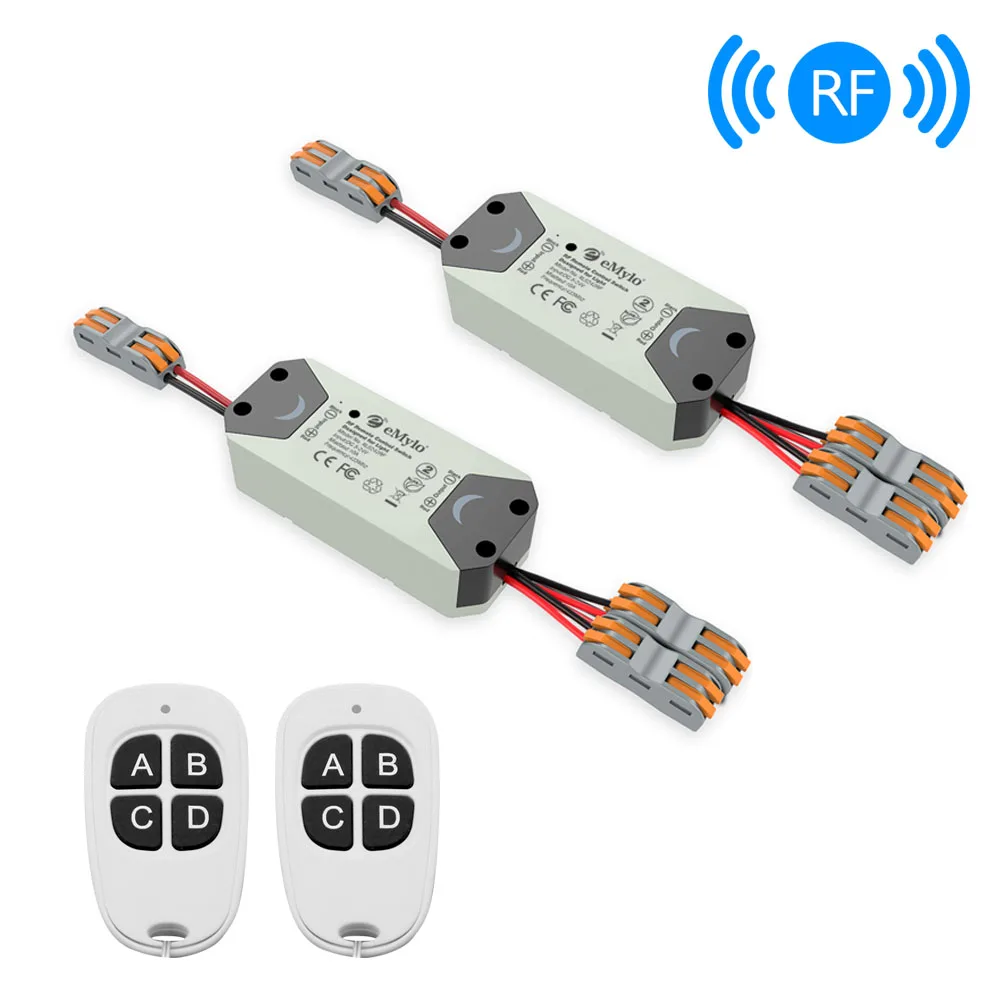 

eMylo Wireless Light Switch RF Relay Switch AC 90V-250V 2ch 433mhz Remote Control Switch Relay Module Smart Home Appliance 2pcs