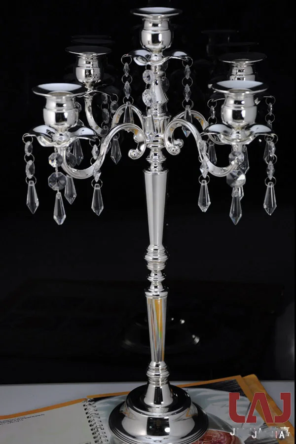 

H50cm metal crystal decorative silver 5-arm wedding candelabra candlesticks candle holder 2026
