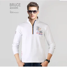 Рубашка поло на молнии Брюса и акулы с длинным рукавом для мужчин размера плюс, M, To3XL, 4XL, хлопок, Мужская модная Повседневная рубашка поло с вышивкой, Лучшее Мужское поло 2226