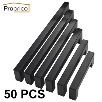 

Probrico 50 Pack Black Cabinet Handle 4"~10" Square Bar Stainless Steel Kitchen Furniture Knobs And Pulls Door Hardware 15mm