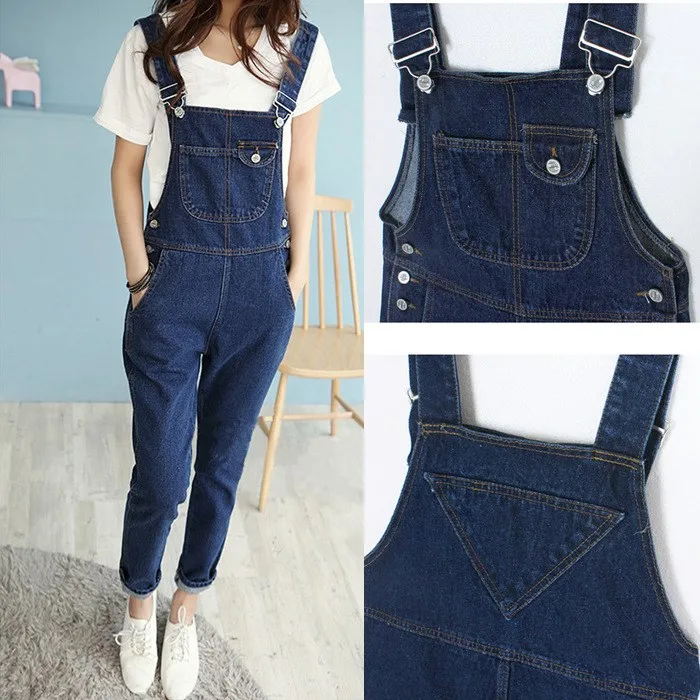 2018 Autumn Women Solid Denim Jumpsuit Pockets New Pocket Casual Long Romper Fashion Button Loose Overalls
