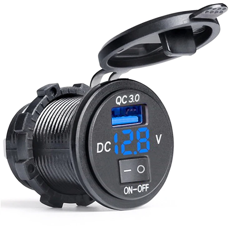 

Quick Charge 3.0 USB Car Charger Socket Digital Display Voltmeter USB Charger Socket with ON-OFF Switch for Car Motorcycle ATV