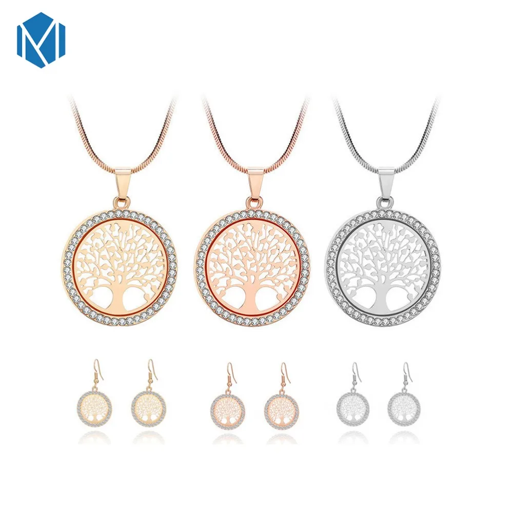 

M MISM Hot Tree of Life Crystal Round Small Pendant Necklace Gold Silver Colors Bijoux Collier Elegant Women Jewelry Gifts Drops