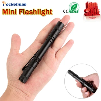 

Portable Mini Penlight XPE-R5 LED Flashlight Torch Hugs by Pocket Light 1 Switch Modes Outdoor Camping Light for 2* AAA battery