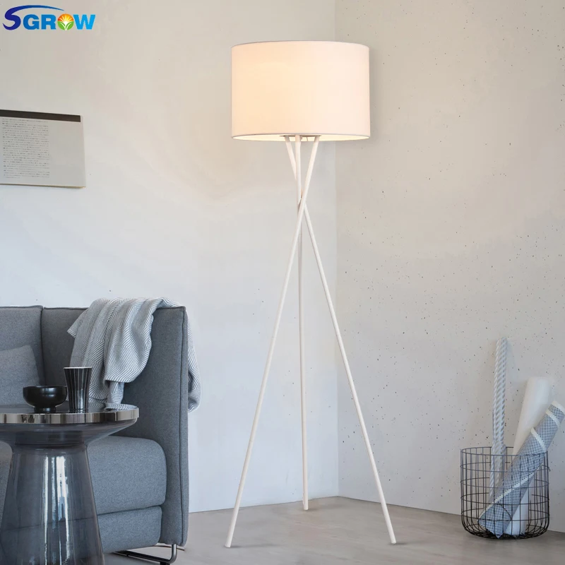 

SGROW Nordic Fabric Lampshade Floor Lamp Light Fixture Metal Trigemin Stand Indoor Lighting for Bedroom Living Room Art Lights