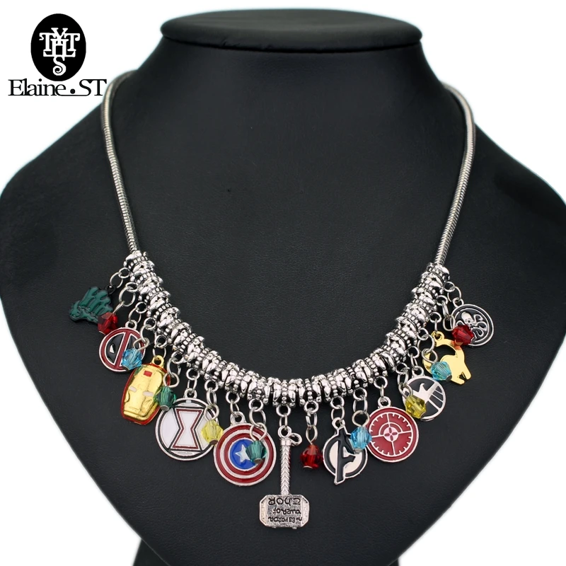 

Big Necklaces & Pendants Dead pool Iron man Captain America Thor's Hammer Charm Enamel Accessories Badge choker necklace