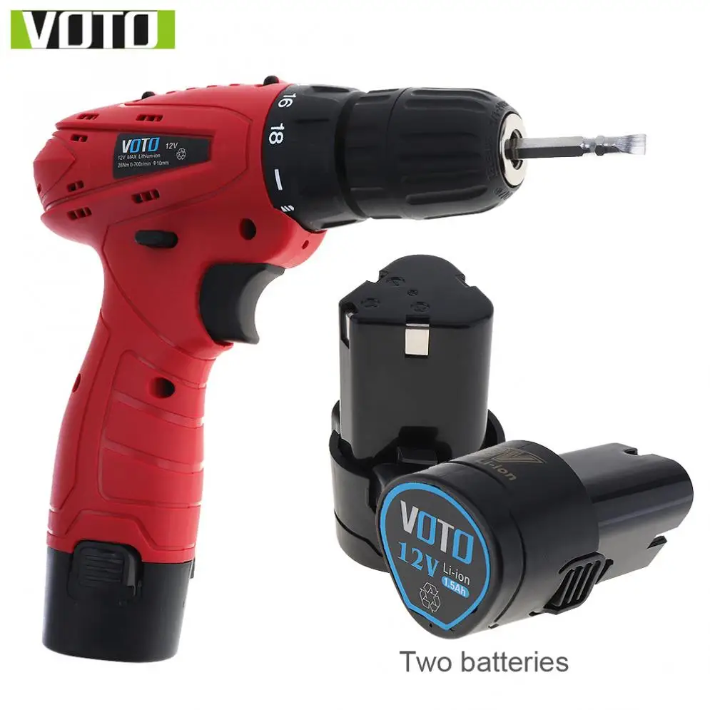 AC 100 240V Cordless 12V Electric Screwdriver with 2 Lithium Batteries