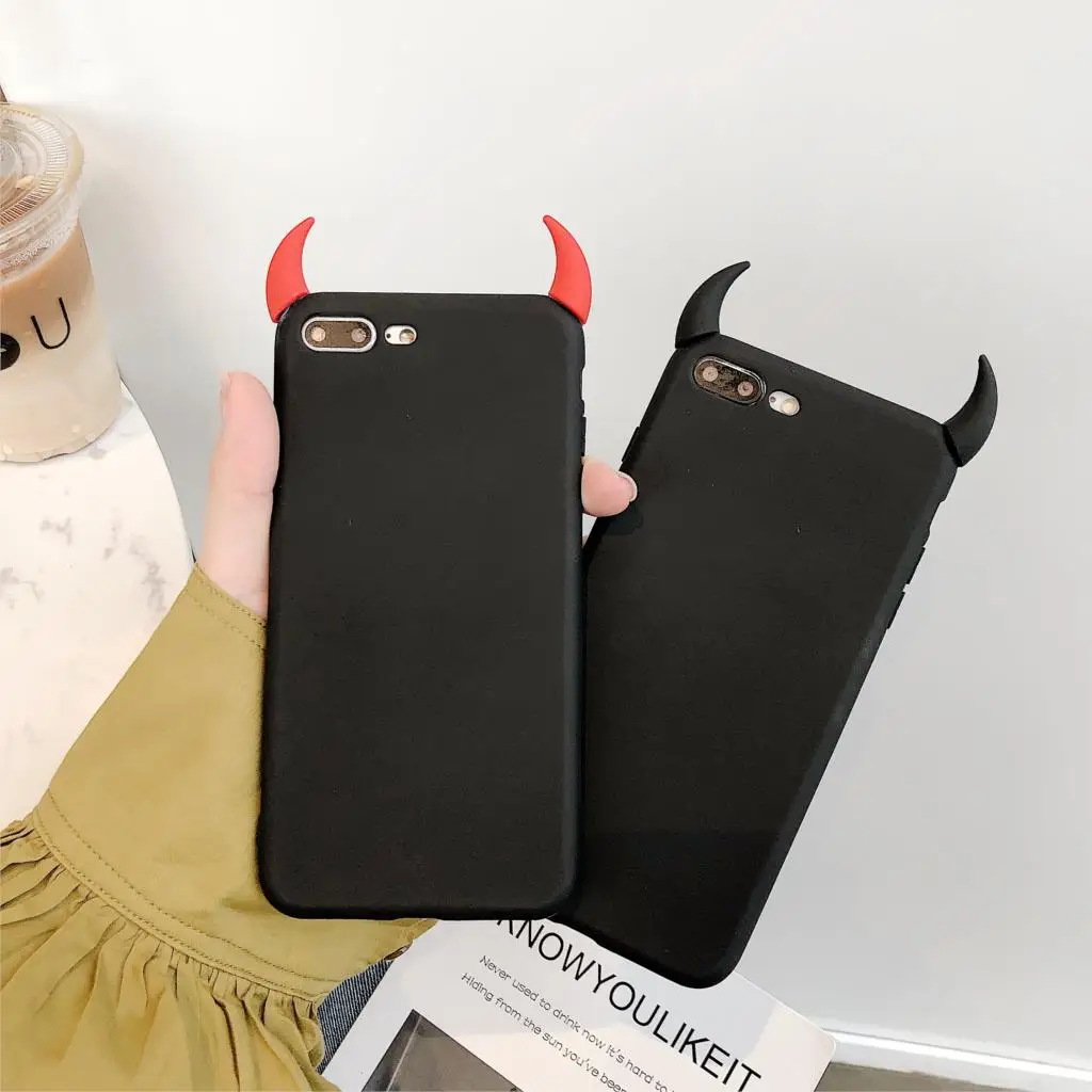 Soft Silicone Black Case Devil Horns Demon Angle Cover For iPhone 15 14 12 13 Mini 11 Pro 8 7 6 6s Plus X XS Max XR Phone Cases