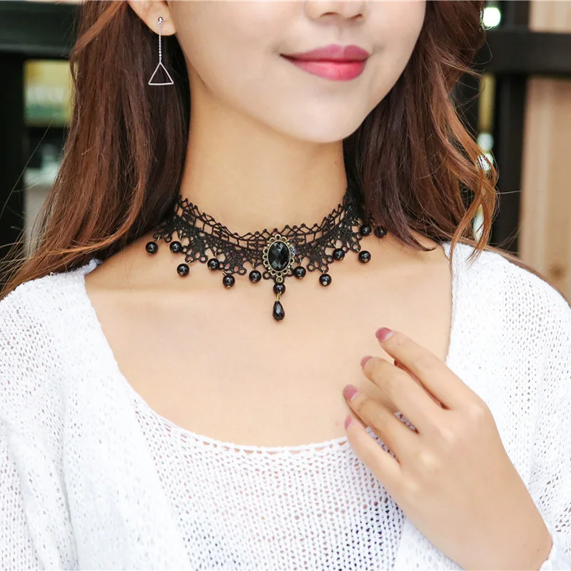 

2017 Sale Limited Collares Collier Sexy Simple Velvet Choker Necklaces Women Lace Chain Tassel Drop Bead Pendant Retro Necklace