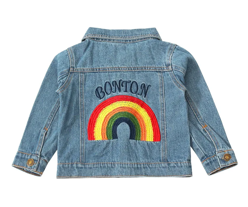 

Fashion Autumn boys Girls denim jacket cardigan Children's ufo rainbow pattern coat clothes kids outerwear INS tops For 1-7age