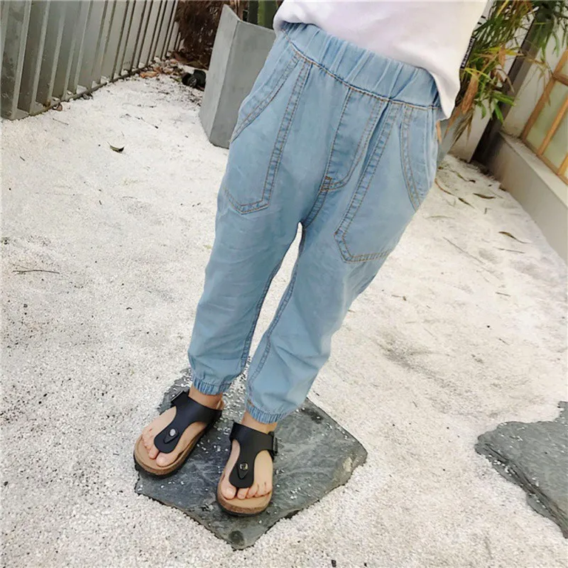 Light Blue Одежда для малышей летняя рубашка для детей ясельного возраста Для детей Повседневное джинсовые штаны для маленьких мальчиков длинные трико, спортивные брюки штаны - Color: Light Blue