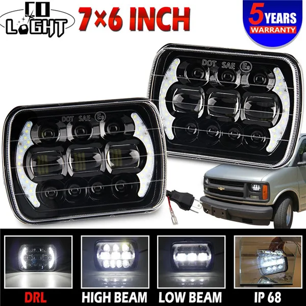 

CO LIGHT 130W 5X7 7X6 inch Rectangular Sealed Beam LED Headlight DOT With DRL Hi/Lo for Jeep Wrangler YJ Cherokee XJ H6054 Truck