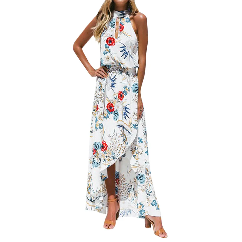 

Women Dress Bohemian Floral Long Maxi Dress Sleeveless Evening Party Summer Beach Dress Women Ankle-Length Off Shoulder