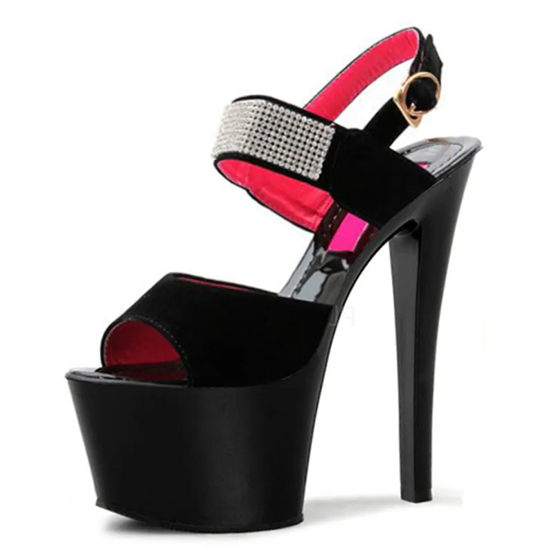Fang heel height heel platform women's shoes, 17-18 cm hate day high sandals, water diamond decoration dancing shoes