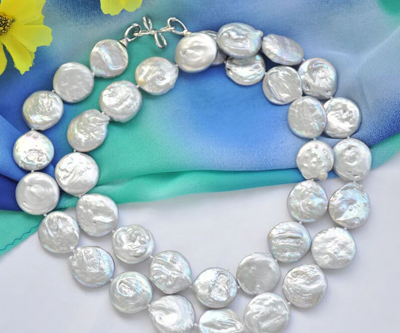 

Free shipping >>>>>z6809 22mm gray coin freshwater pearl necklace bowknot clasp 32inch