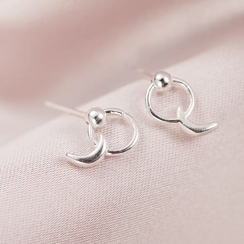 Drop Shipping 925 Sterling Silver Moon Stud Earrings For Women Luxury