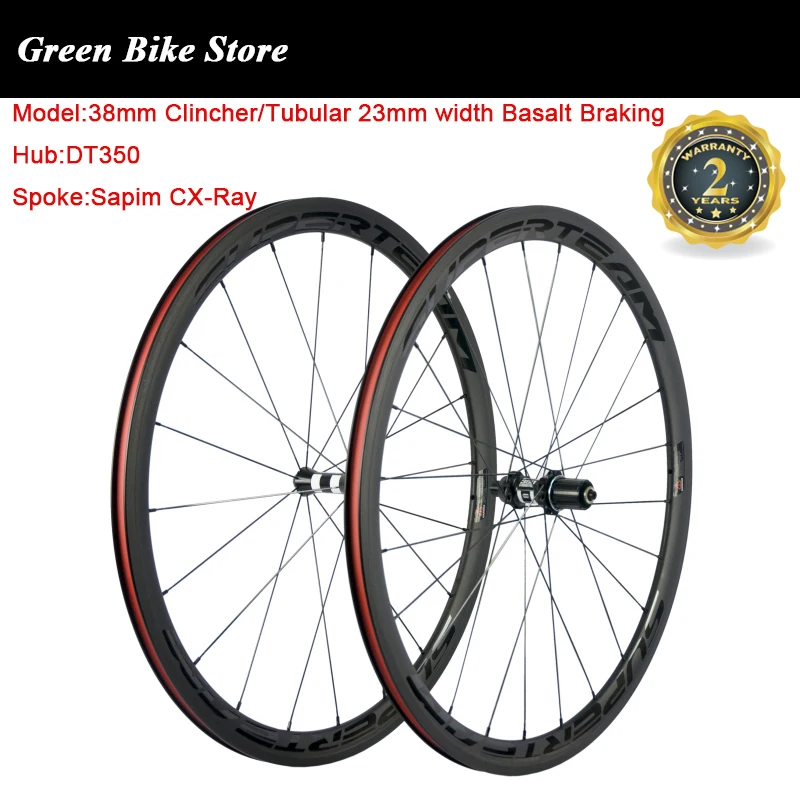 SUPERTEAM Road Bike Carbon Wheelset 38mm Clincher Basalt Surface Carbon Wheels DT350 Hub UD