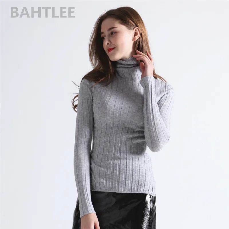 Женский свитер из мериносовой шерсти BAHTLEE вязаный пуловер с высоким воротником и