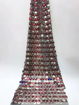 

Red And Gold Sequined African French Mesh Net Lace Fabric For India Evening Party Dress Fabrics 2019 New Nigeria Sequins Voile
