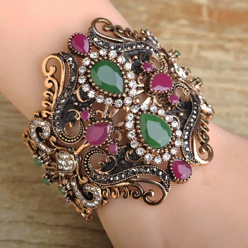 

Super Big ExaggerateTurkish Simulated Resin Women Bangles Bohemia Style Indian Wide Pulseiras Mujer Bijuteria Retro Wrist Joyas