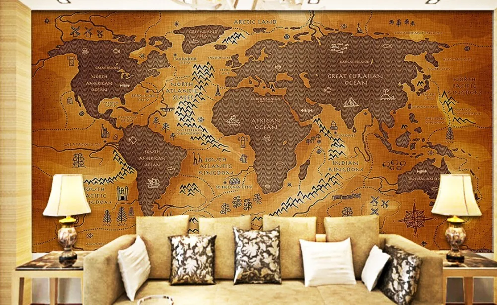 مخصص خمر خلفيات القديمة بحري خرائط 3d الصورة جدارية لغرفة المعيشة أريكة مقهى backdrep للماء خلفيات wallpaper bamboo murals artworkwallpaper photo aliexpress