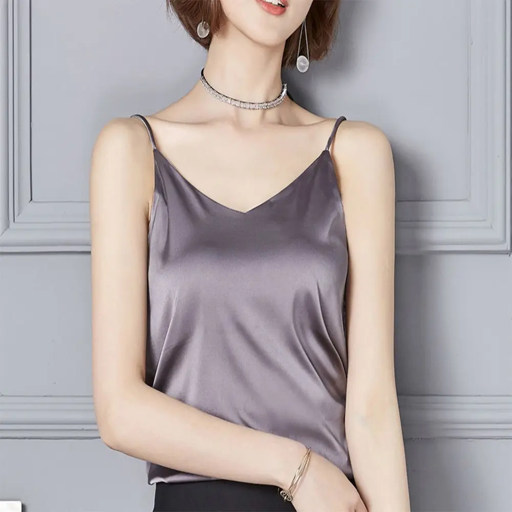 

High Quality Fashion Women Silk Halter Camisole Summer Casual Sexy Sleeveless Vest Summer Slim Crop Top