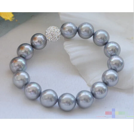 

Free shipping >>>>>>P3892 Stretch 8" 12mm round gray shell pearl bead bracelet