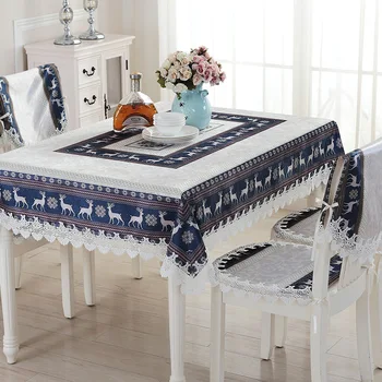 

Blue&Red Christmas Table Cloth European Style Goat&Snow Cover Thanksgiving Tablecloth Manteles Home Party Decor