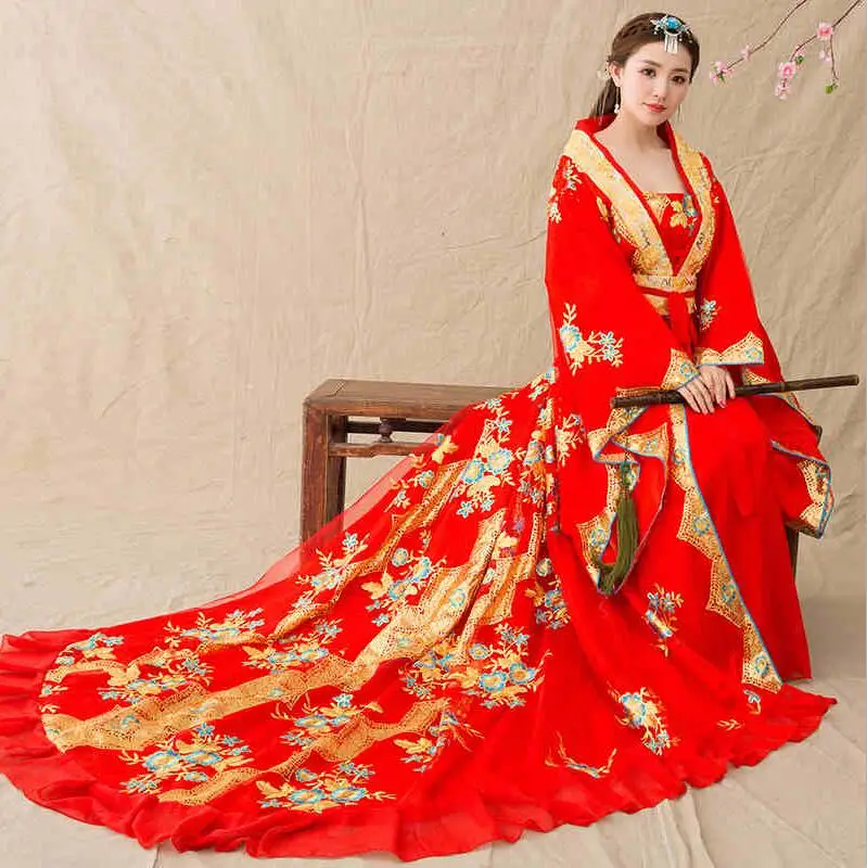 Женский маскарадный костюм феи Hanfu, одежда, традиционное китайское древнее платье, танцевальная одежда для сцены, костюм принцессы, женское платье - Цвет: Красный