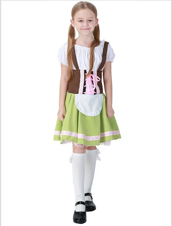 Free Shipping Kids Girls Oktoberfest Beer Costume Fancy Dress Heidi