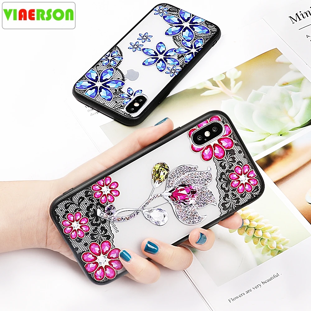 Case For iPhone XS XR Max X 8 7 6 6S Plus TPU+PC Full Body Crystal Flower Lace Protective Phone Back Cover Cases Gift |