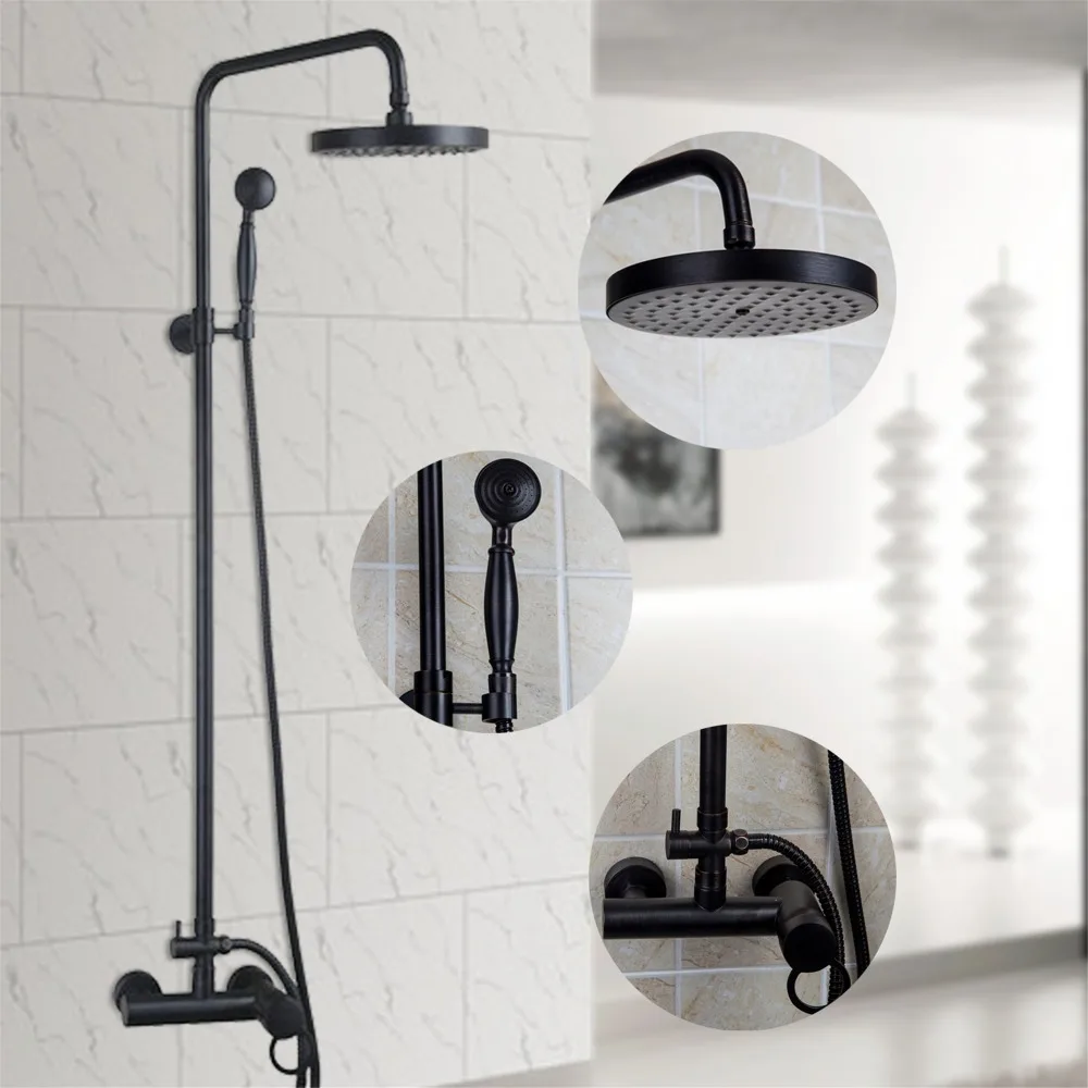 Luxury Shower set Euro Style Wall Mounted Shower Mixer with hot&cold Oil Rubbed Bronze Bathroom Bath Waterfall Rain Faucets