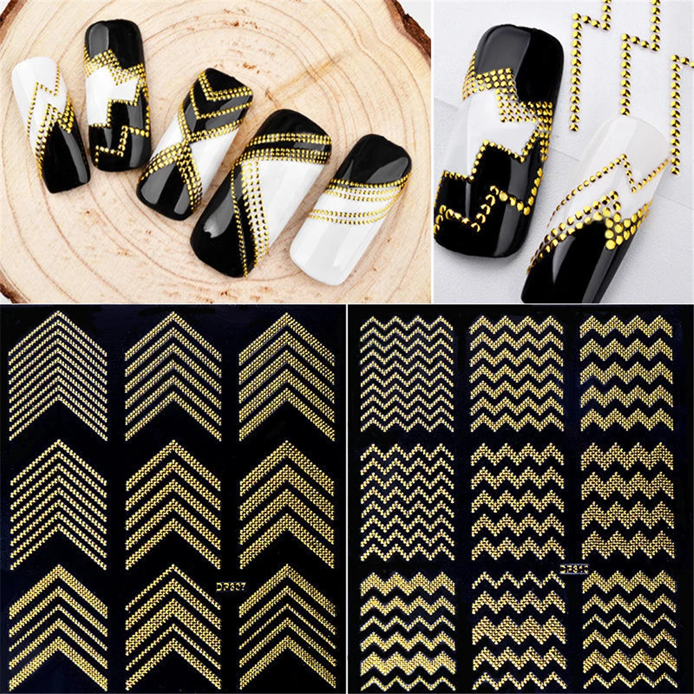 

3D Golden Stickers for Nails Wave Line Nail Art Sticker with Adhesive Sliders for Nail Design 8 Types Hot Sale Nail Foil 1 PC
