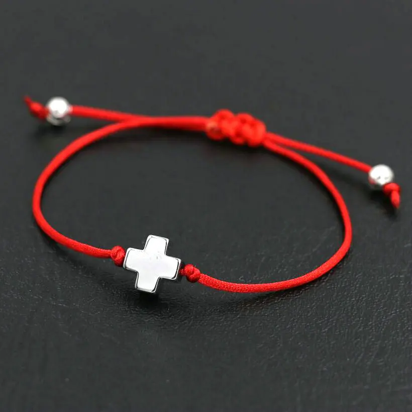 

Iron Gall Stone Little Crosses Red Thread Rope Men Women Bracelet Silver Color Couples Bracelets Lucky Love Friendship Jewelry
