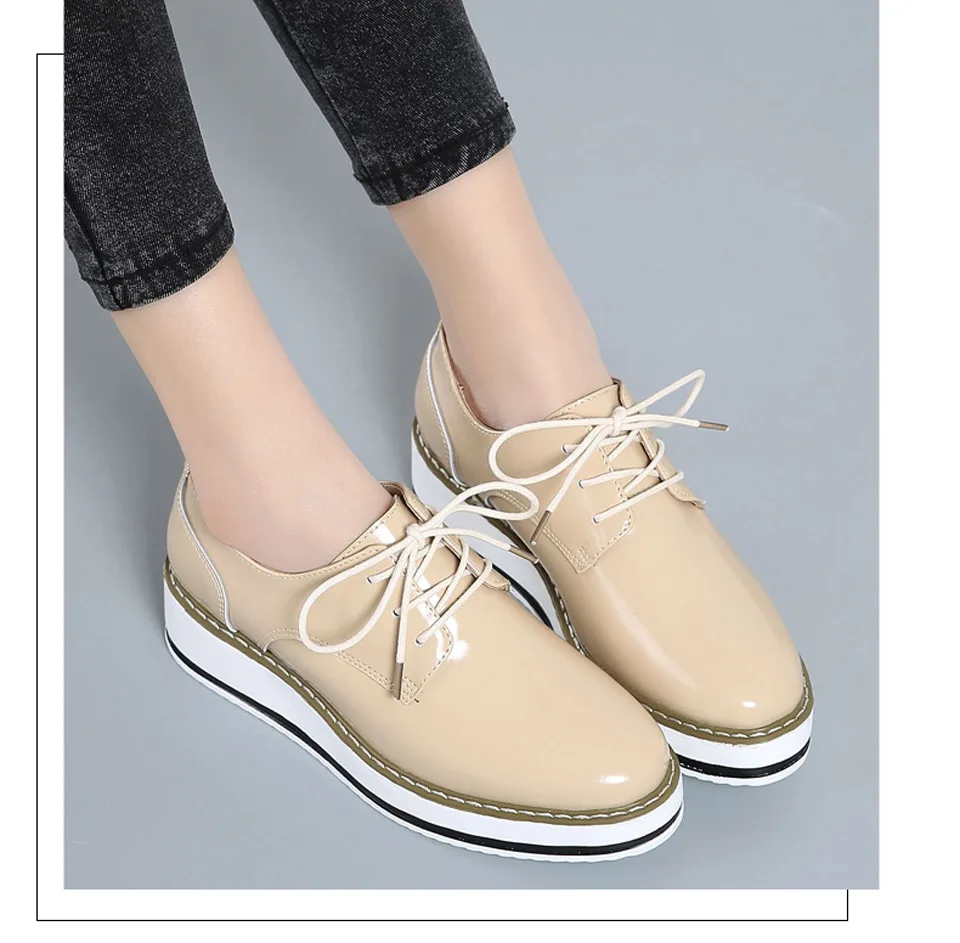 Spring Creeper Women Shoes Patent Leather Platform Shoes Women Flats Fashion Loafers Women Brogues Shoes Oxford Footwear