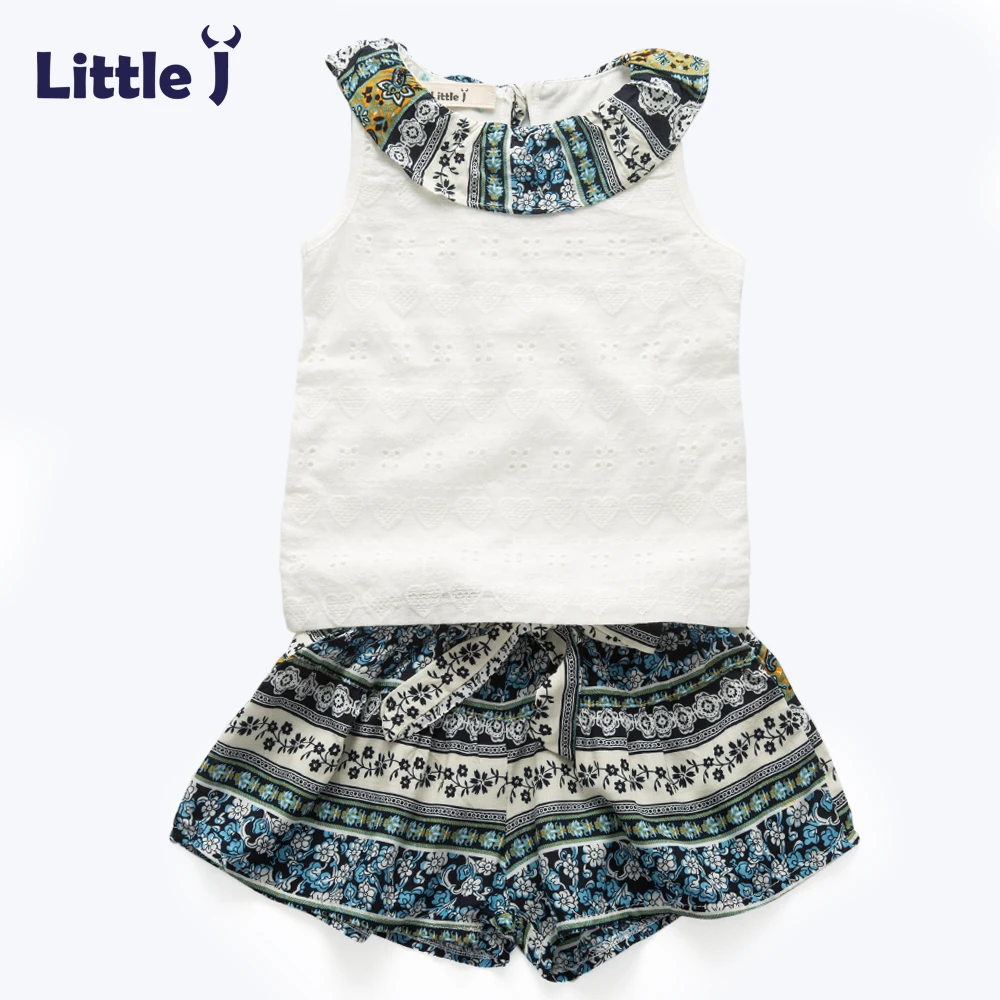 Clearance 2pcs Floral Bow Girl Clothing Set Sleeveless T Shirts+ Flower