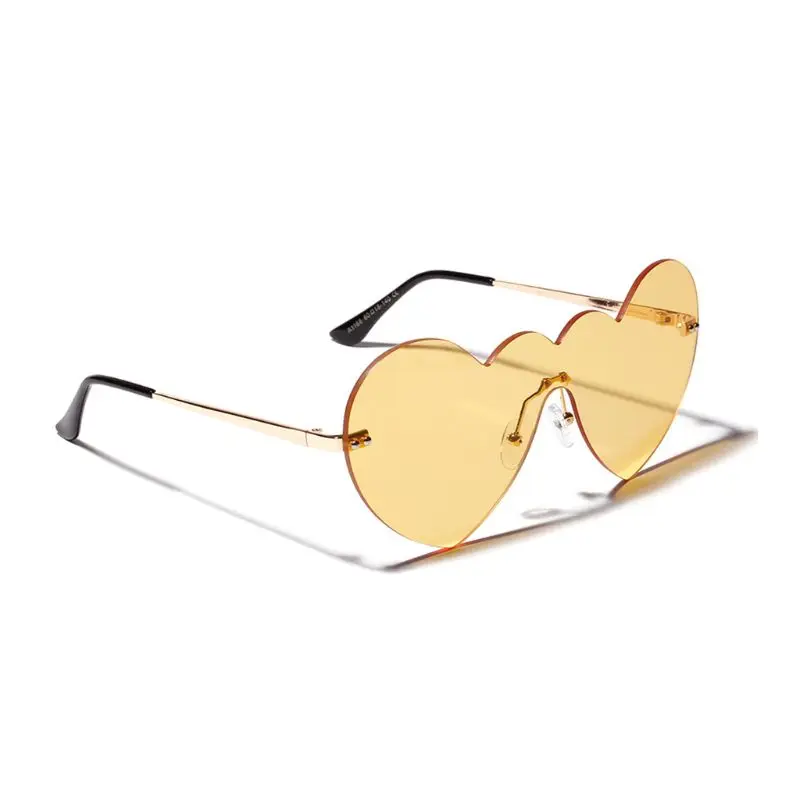 Heart Shape Lens Sunglasses Rimless Metal Personality UV400 One-piece Sun Glasses Charms Fashion Unisex Party Women Eyewear Gift