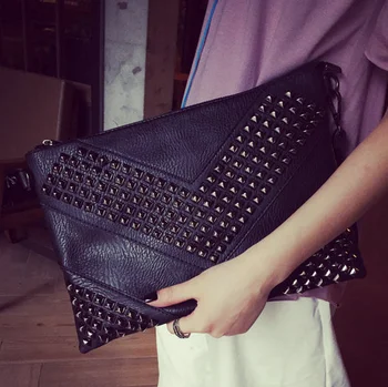 

X-Online hot sale unisex women men fashion rivet envelope bag hand bag clutches