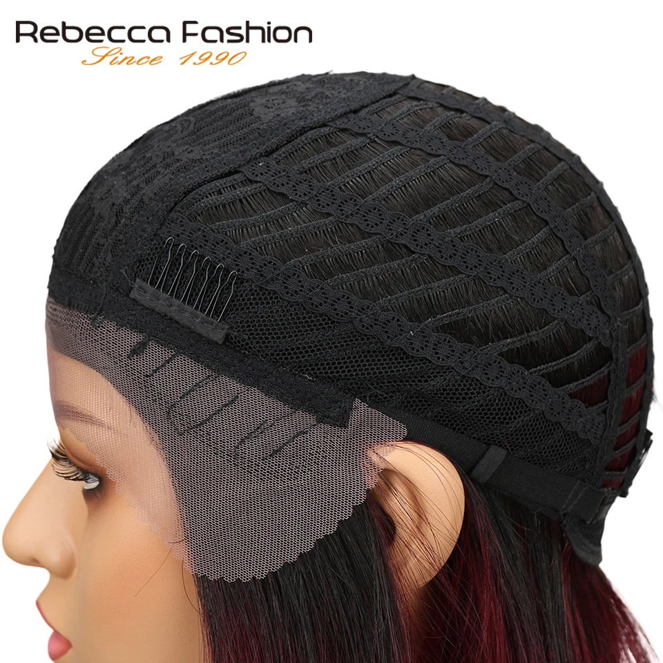 Rebecca короткий Боб Омбре волосы парики для женщин средняя часть бразильские прямые волосы Реми кружева спереди человеческие волосы парик 4 цвета выбор