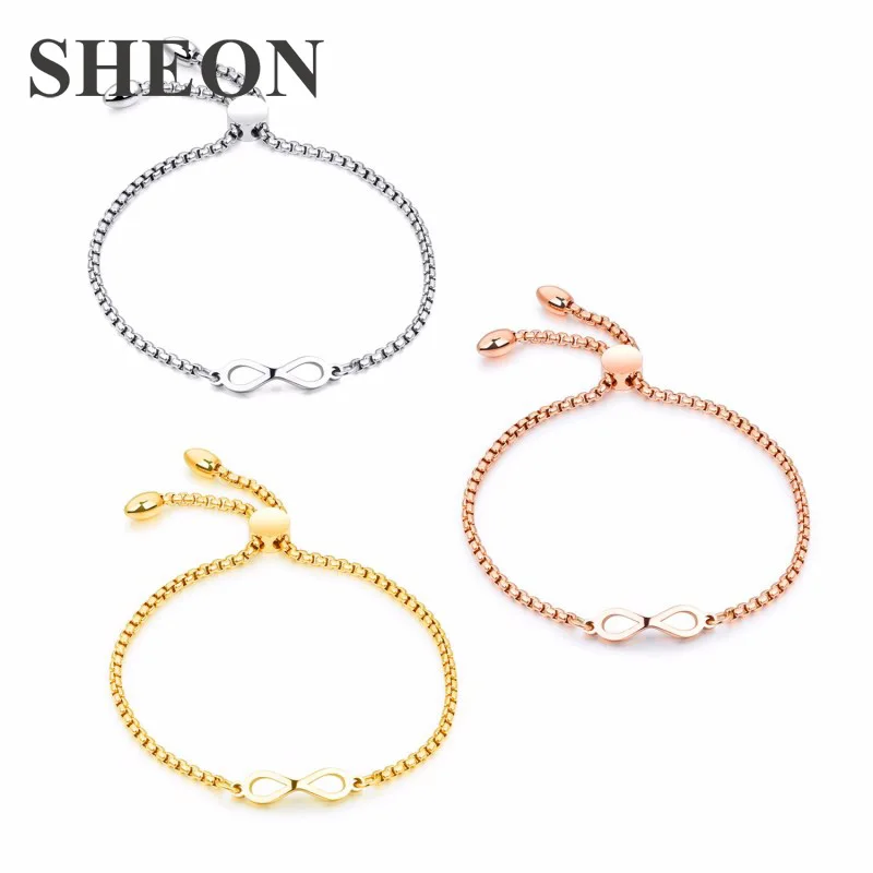 

SHEON High Quality 25cm Stainless Steel Bracelet & Bangle Adjustable Infinite Bracelets Fahion Jewelry for Women 3 Colors