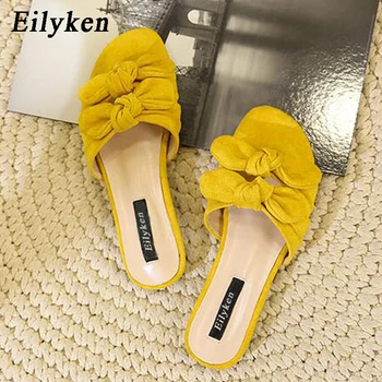 

Eilyken Yellow black Summer Women Slippers Shoes Fashion Solid Color Round Toe Low Heel Sandals Slipper size 35-40